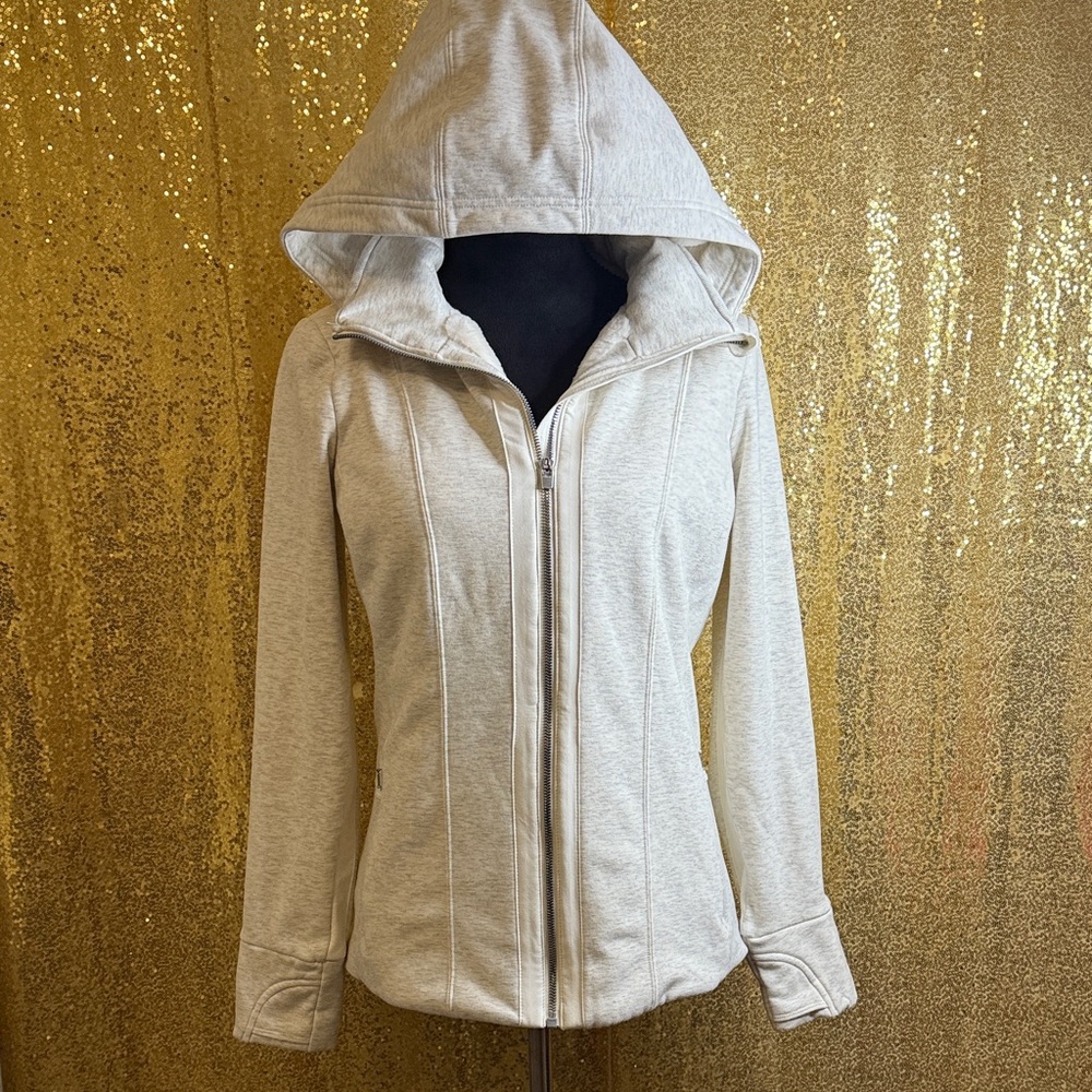 Athleta Luxe Victory Hoodie Fur Lined zip up Jacket gray heather
